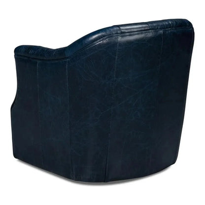 Sarreid Coolidge Leather Blue Swivel Arm Chair