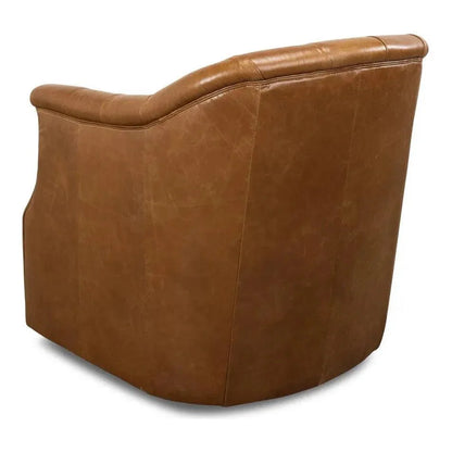 Coolidge Leather Swivel Club Chair Cuba Brown - LOOMLAN - Sarreid - Club Chairs