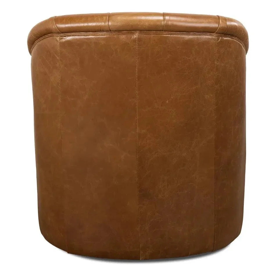 Coolidge Leather Swivel Club Chair Cuba Brown - LOOMLAN - Sarreid - Club Chairs