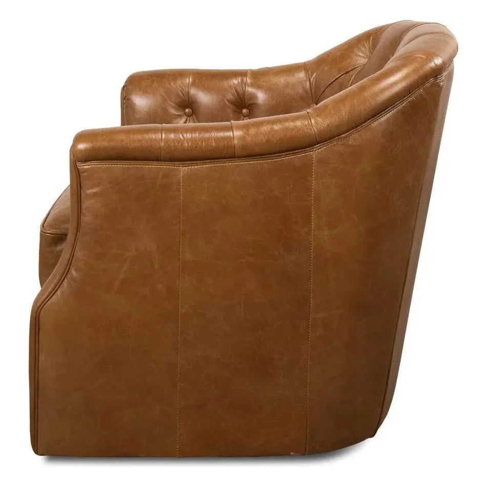 Coolidge Leather Swivel Club Chair Cuba Brown - LOOMLAN - Sarreid - Club Chairs