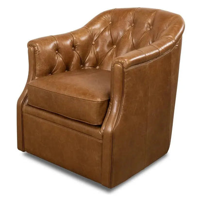 Coolidge Leather Swivel Club Chair Cuba Brown - LOOMLAN - Sarreid - Club Chairs
