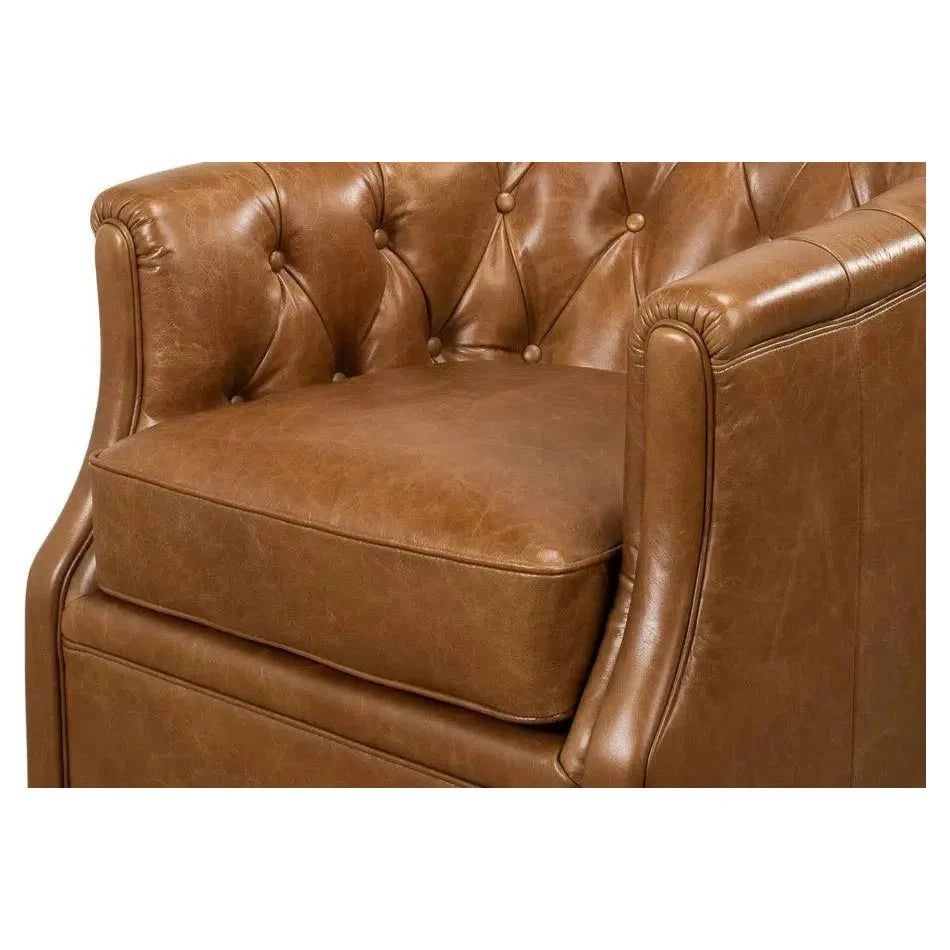 Coolidge Leather Swivel Club Chair Cuba Brown - LOOMLAN - Sarreid - Club Chairs