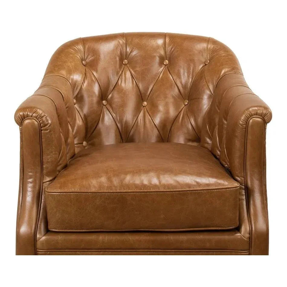 Coolidge Leather Swivel Club Chair Cuba Brown - LOOMLAN - Sarreid - Club Chairs