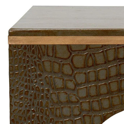 Croco Embossed Leather Brown Stool - LOOMLAN - Sarreid - Poufs and Stools