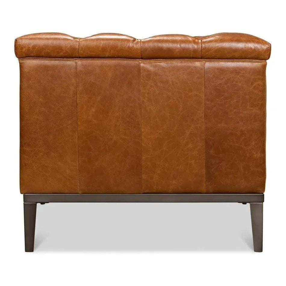 Cuba Brown Leather Chesterfield Bench Seat Couch - LOOMLAN - Sarreid - Sofas & Loveseats