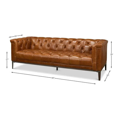 Cuba Brown Leather Chesterfield Bench Seat Couch - LOOMLAN - Sarreid - Sofas & Loveseats
