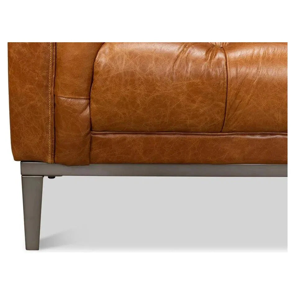 Cuba Brown Leather Chesterfield Bench Seat Couch - LOOMLAN - Sarreid - Sofas & Loveseats