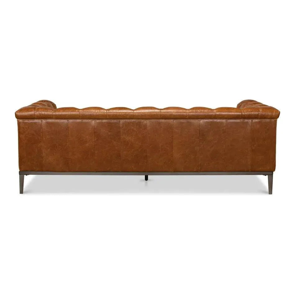 Cuba Brown Leather Chesterfield Bench Seat Couch - LOOMLAN - Sarreid - Sofas & Loveseats