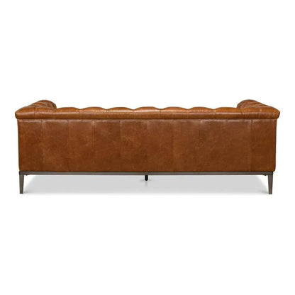 Cuba Brown Leather Chesterfield Bench Seat Couch - LOOMLAN - Sarreid - Sofas & Loveseats