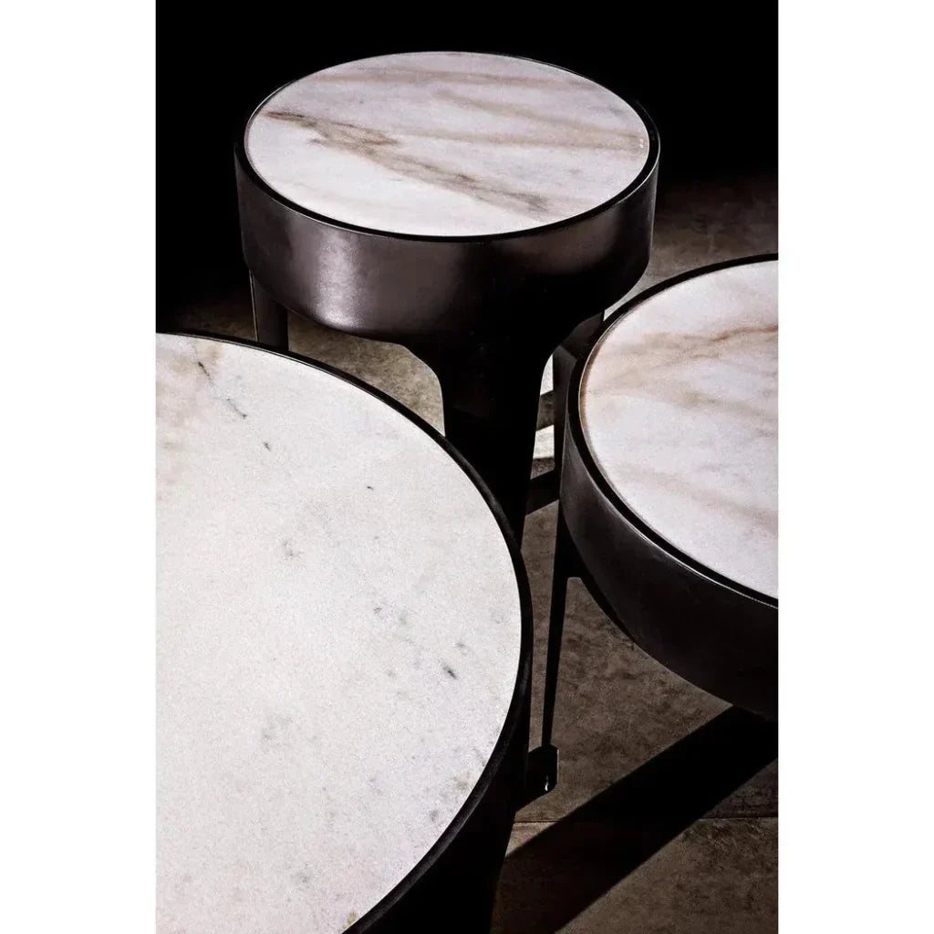 Noir Cylinder Marble Round Side Table