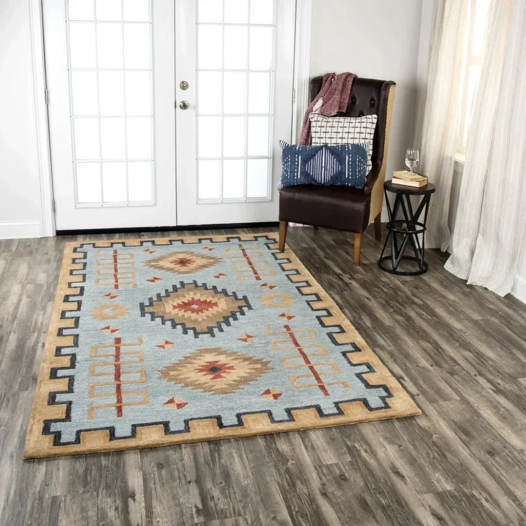 Barn Tribal Light Blue Large Area Rugs For Living Room -- blue