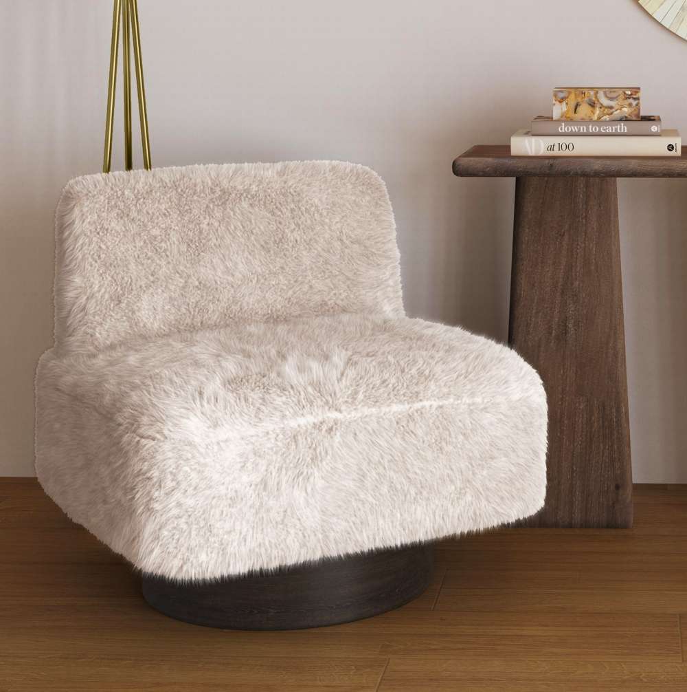 Amaya Wood Beige Swivel Armless Accent Chair - view 4