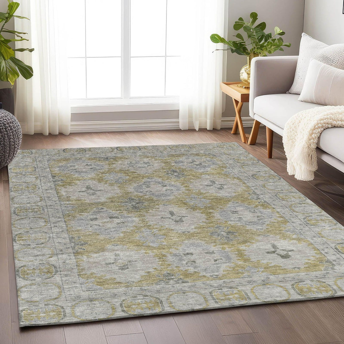 Jaelora Gold Washable Indoor-Outdoor Rug -- gold