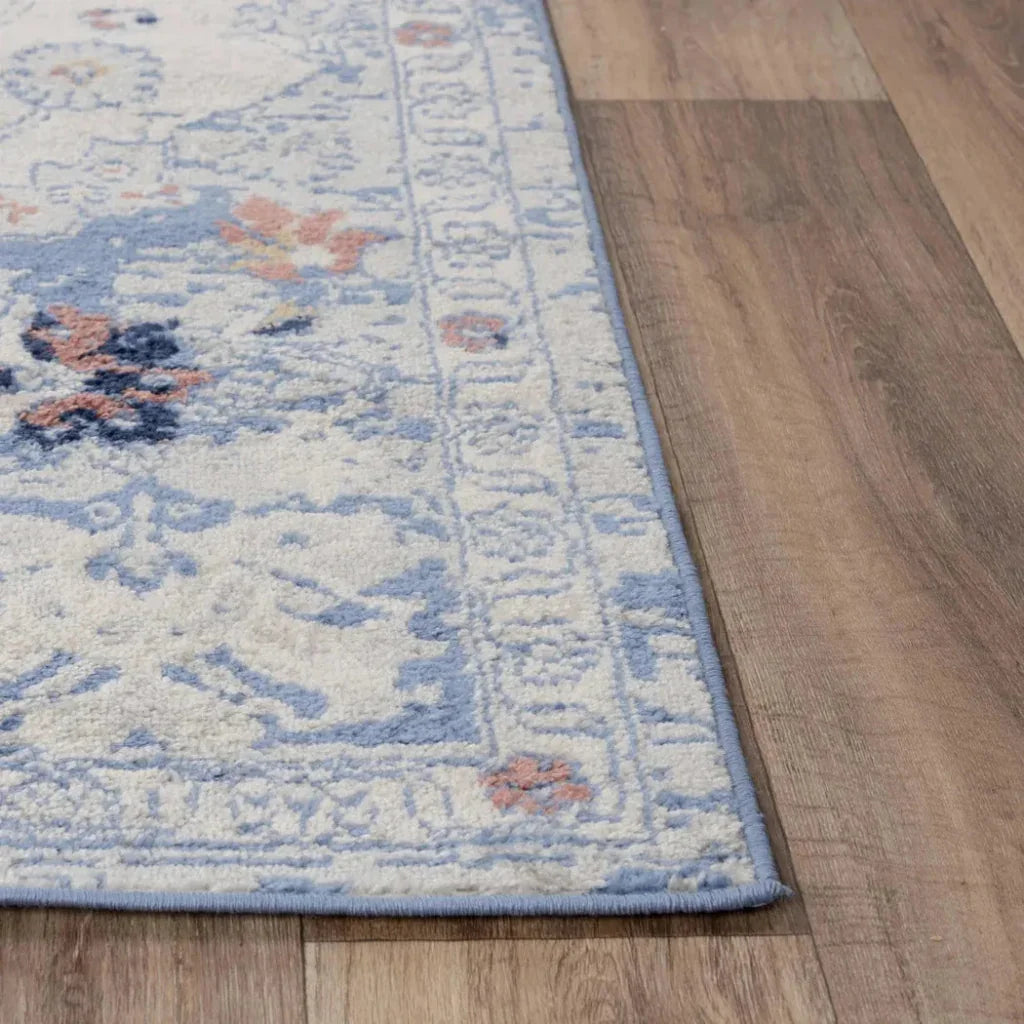Dann Medallion Blue Kitchen Hallway Runner Rug -- blue