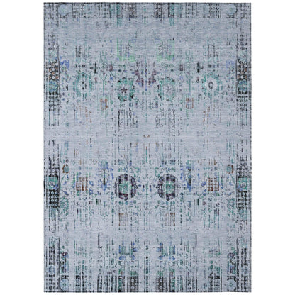 Haelon Blue Washable Indoor-Outdoor Rug