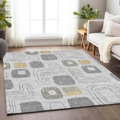 Aelira Gray Washable Indoor-Outdoor Rug -- gray