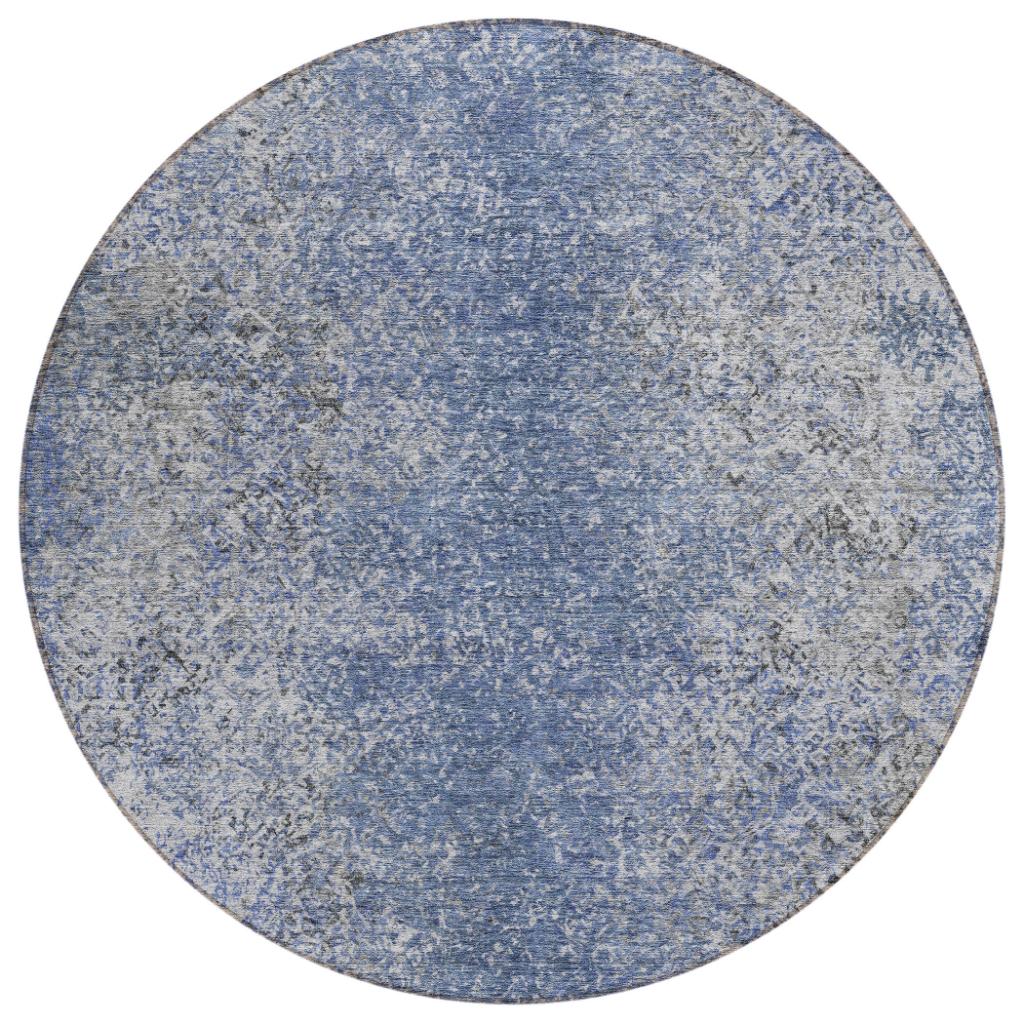 Vintage Blue Washable Indoor-Outdoor Rug