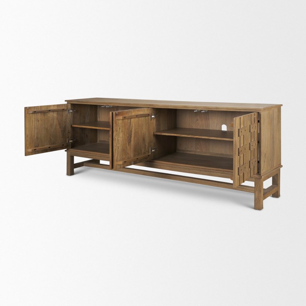 Truss 82"W Cool Dark Brown Solid Wood 4-Door Closed Sideboar -- Dark Brown
