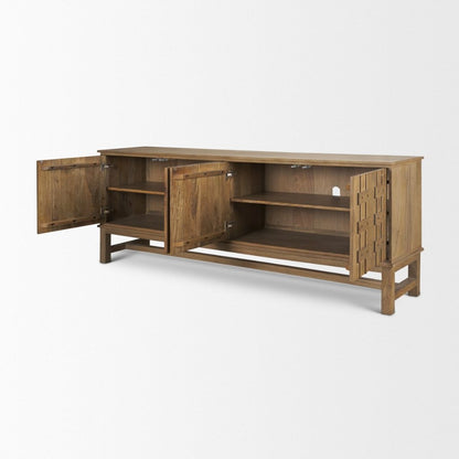 Truss 82"W Cool Dark Brown Solid Wood 4-Door Closed Sideboar -- Dark Brown