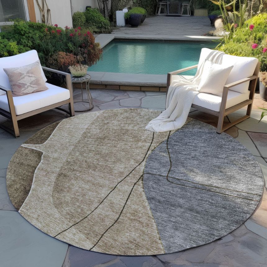 Modern Brown Washable Indoor-Outdoor Rug -- brown