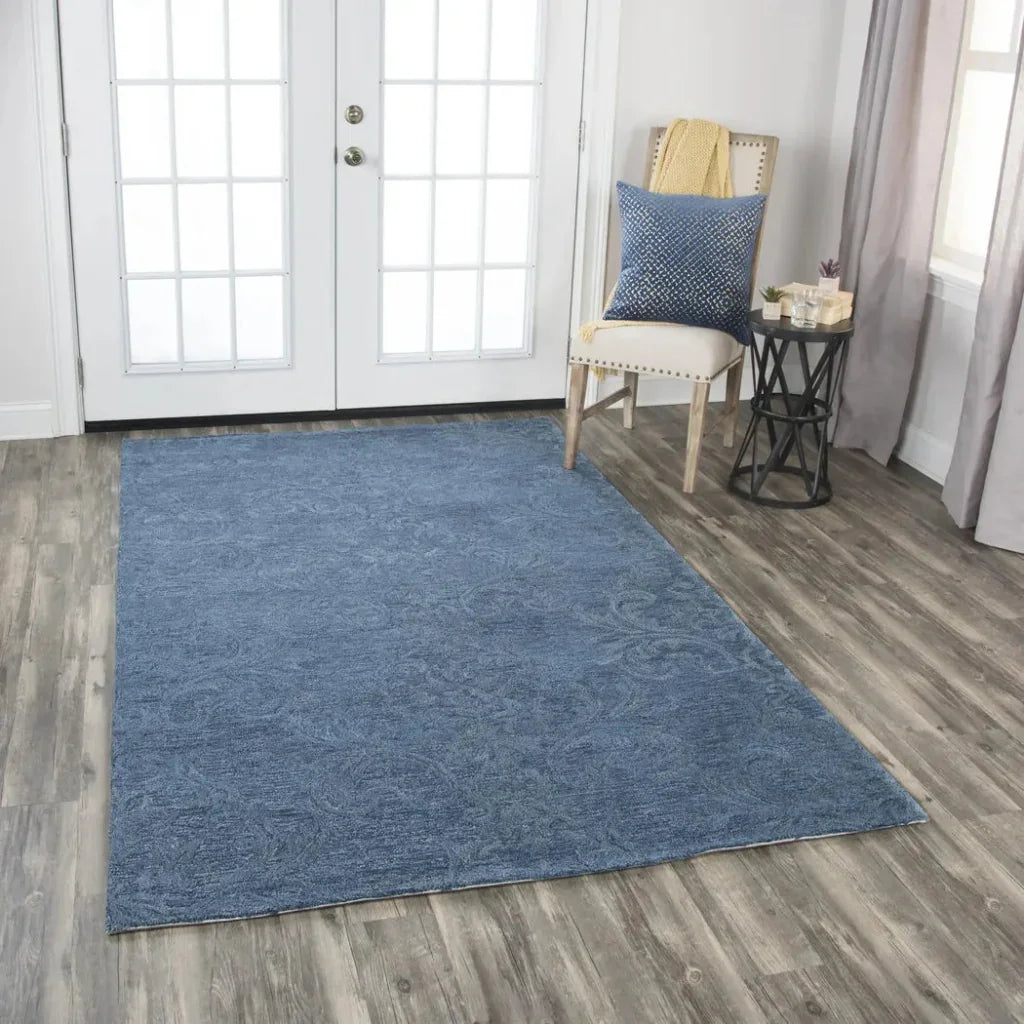 Beme Damask Blue Large Area Rugs For Living Room -- blue
