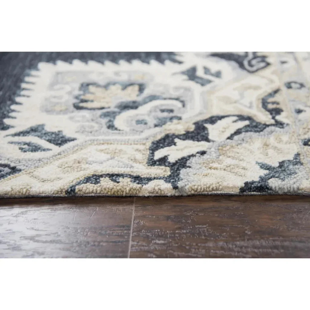 Avit Central Medallion Dark Blue Large Area Rugs - LOOMLAN - LOOMLAN - Area Rugs