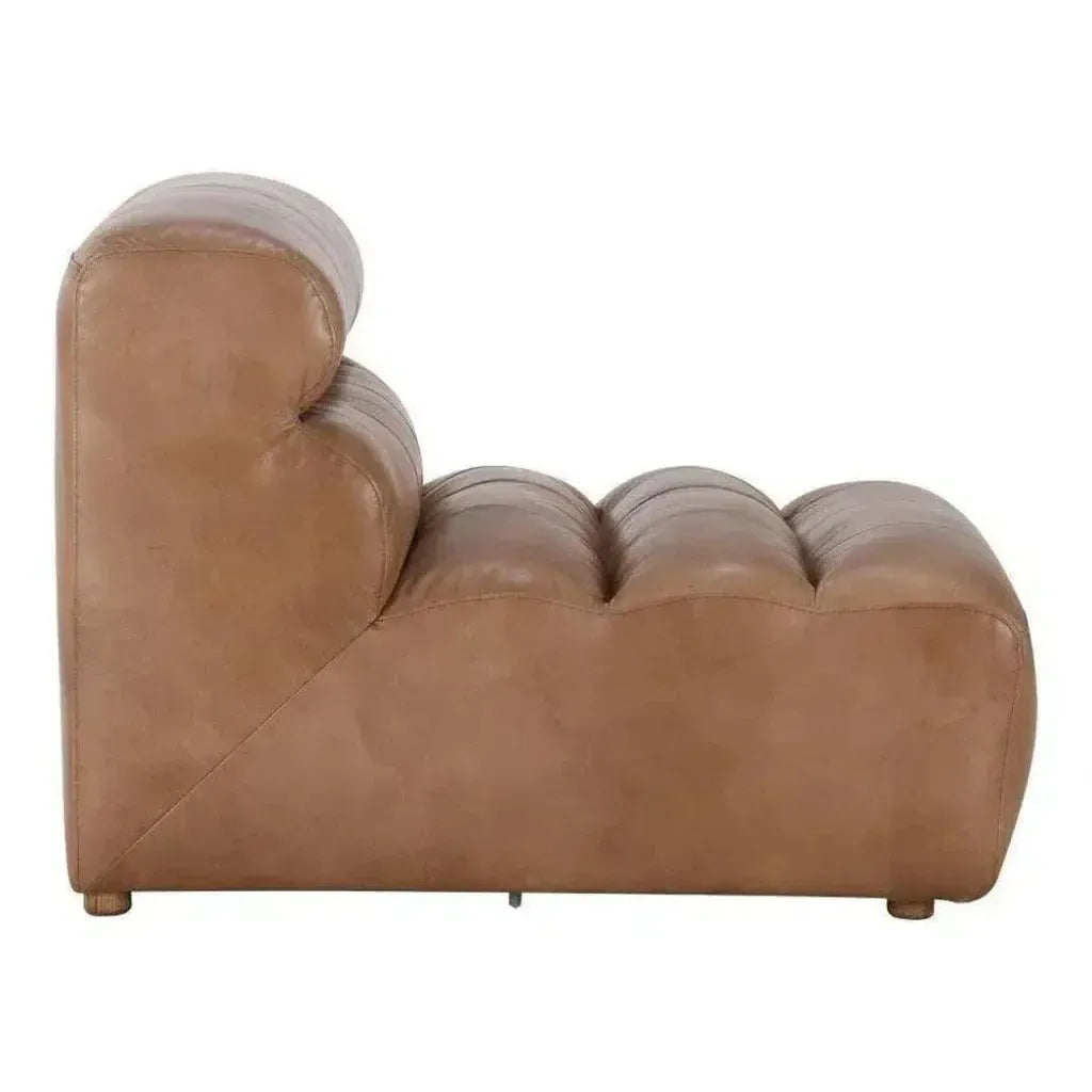 Brown Tan Leather Modular Slipper Chair -- view 7