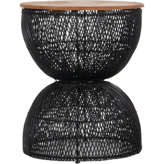LH Home Black Round Wood Top Wood Base Side Table