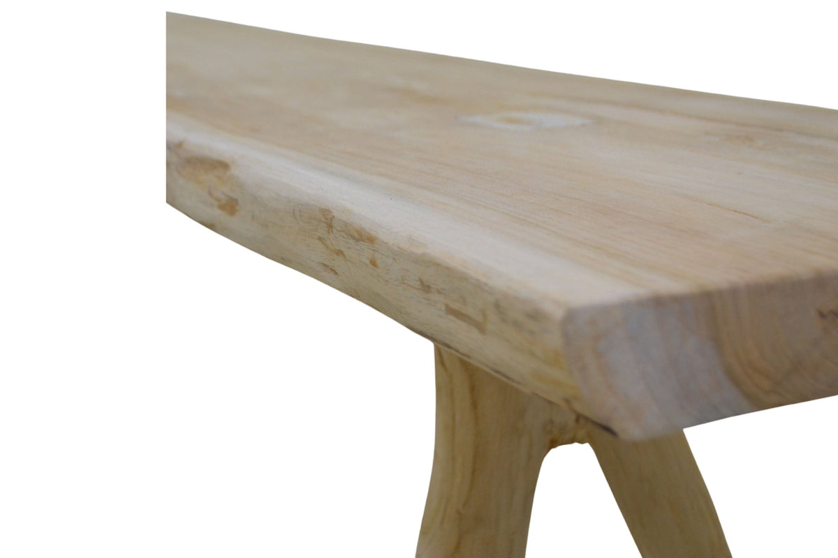 Log Natural Solid Teak Outdoor Bench -- Natural