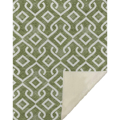 Offset Stripes Olive Washable Indoor-Outdoor Rug