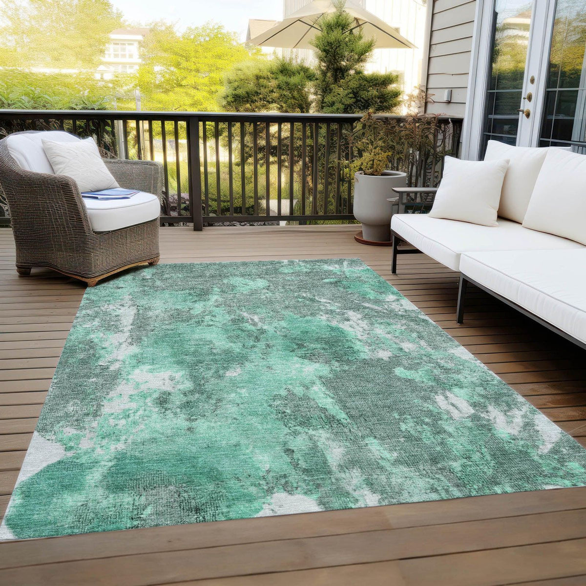 Jaelion Teal Washable Indoor-Outdoor Rug
