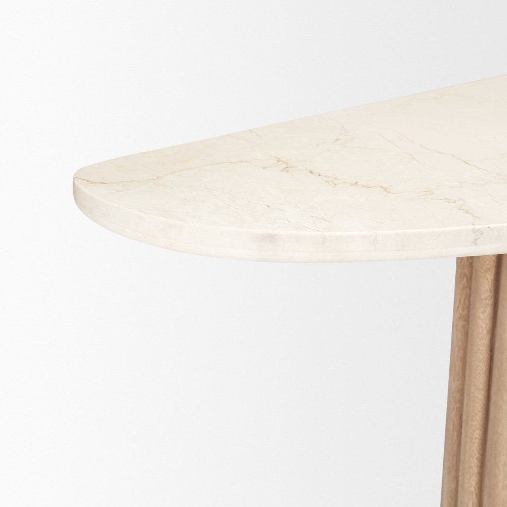 Marbrello 55" Botticino Marble Top Half Moon Console Table -- Light Brown