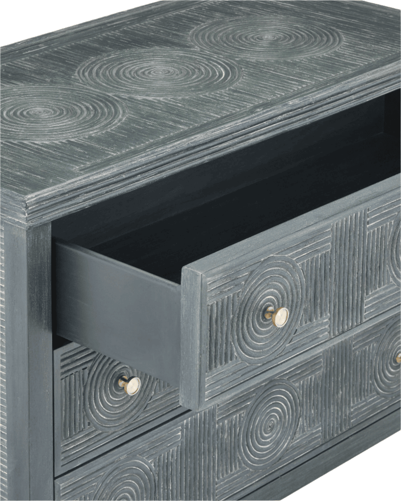 38 in. Santos Vintage Wood and Glass Blue Chest