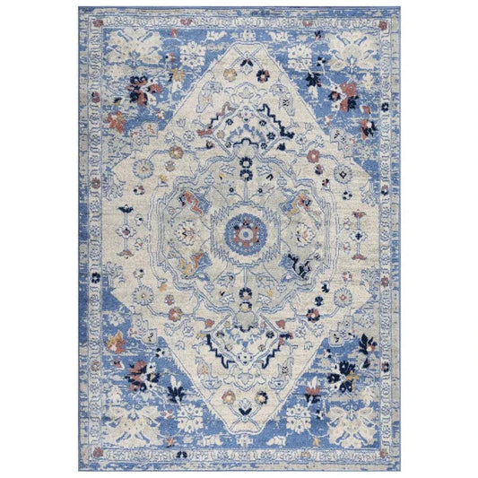 Dann Medallion Blue Kitchen Hallway Runner Rug