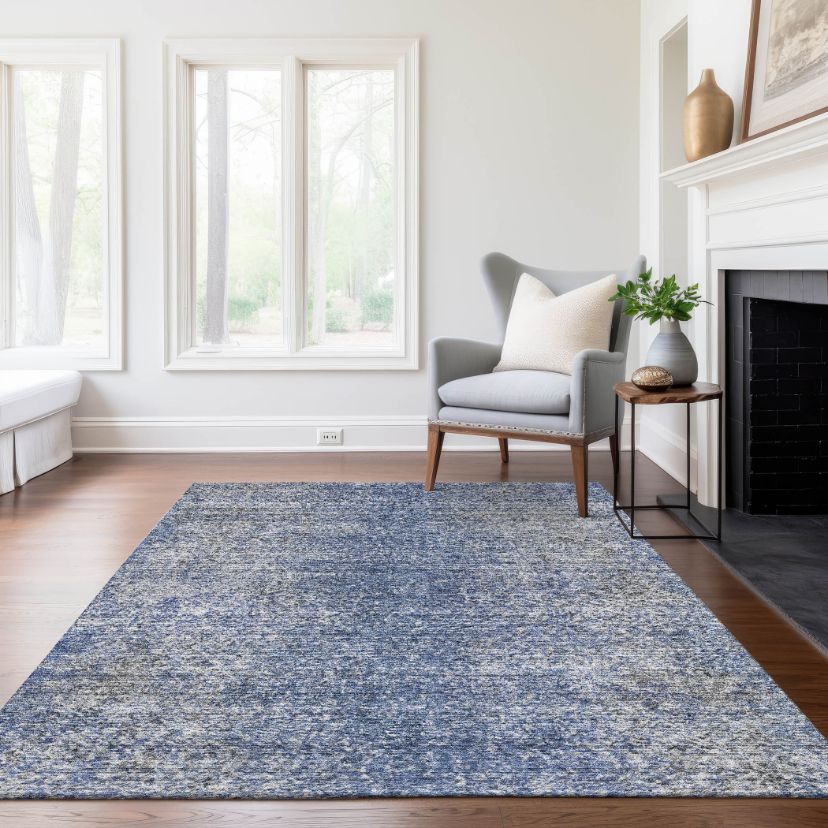 Vintage Blue Washable Indoor-Outdoor Rug