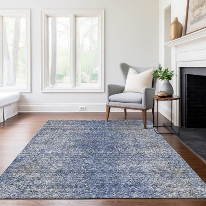 Vintage Blue Washable Indoor-Outdoor Rug