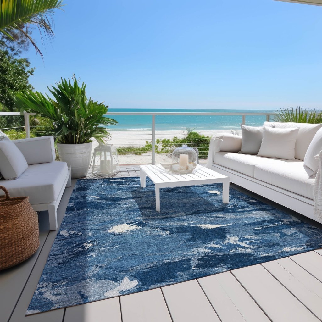 LOOMLAN Rugs Dahlina Blue Washable Indoor-Outdoor Rug