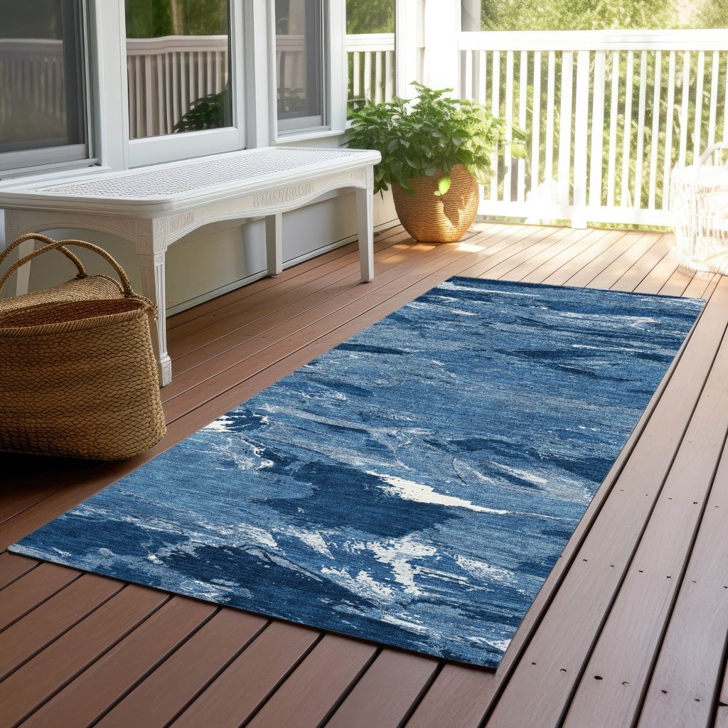 LOOMLAN Rugs Dahlina Blue Washable Indoor-Outdoor Rug