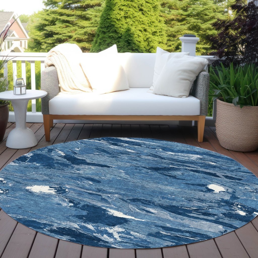 LOOMLAN Rugs Dahlina Blue Washable Indoor-Outdoor Rug