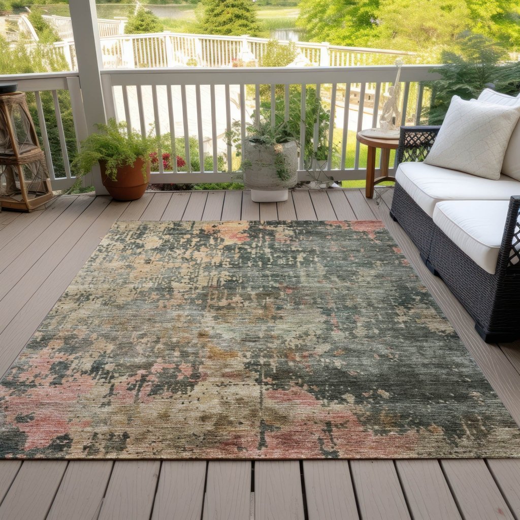 LOOMLAN Rugs Danira Green Washable Indoor-Outdoor Rug