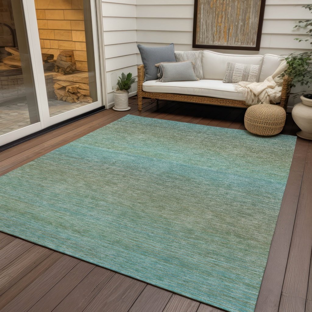 LOOMLAN Rugs Daphara Teal Washable Indoor-Outdoor Rug