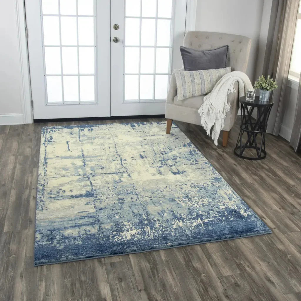 Bric Abstract Blue Large Area Rugs For Living Room -- blue