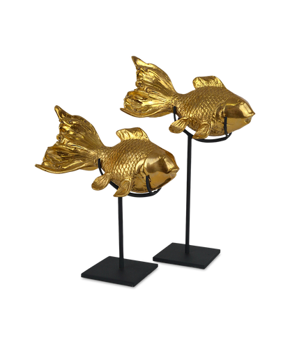 Metal Gold Goldfish Sculpture (Set of 2)