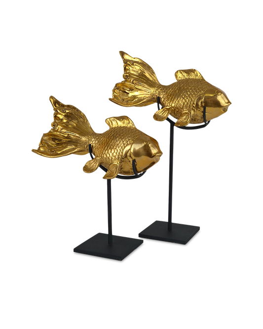 Metal Gold Goldfish Sculpture (Set of 2)