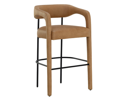 Mavia Barstool - Ludlow Sesame Leather with Matte Black Legs