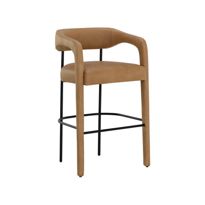 Mavia Barstool - Ludlow Sesame Leather with Matte Black Legs