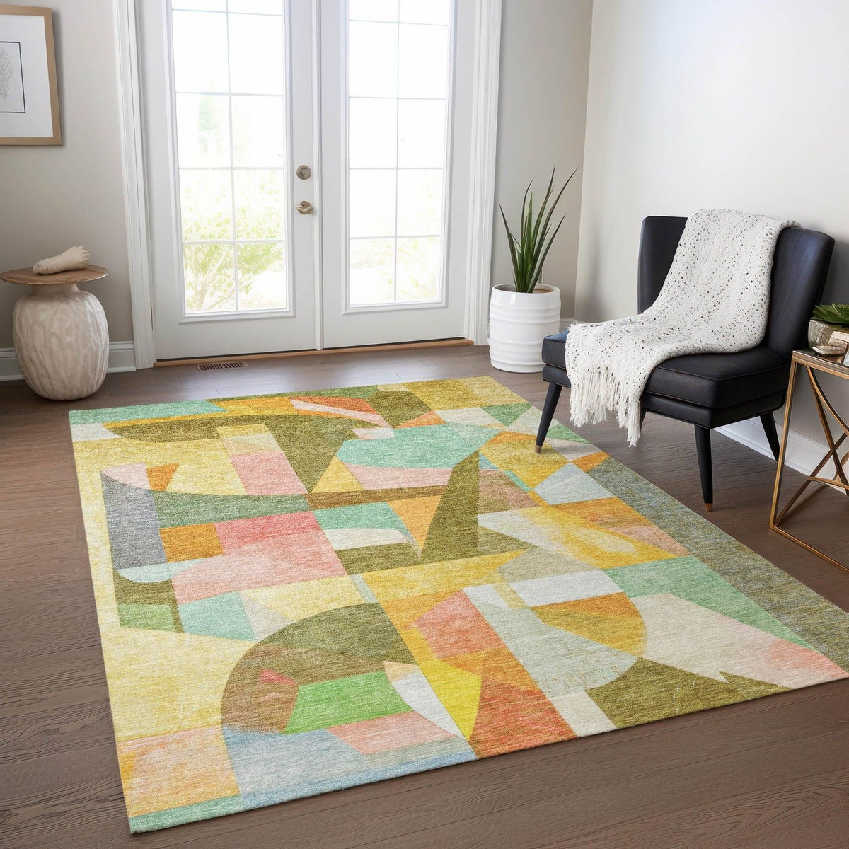 Jaelira Gold Washable Indoor-Outdoor Rug -- gold