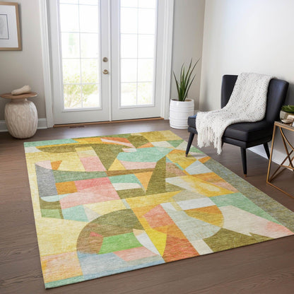 Jaelira Gold Washable Indoor-Outdoor Rug -- gold