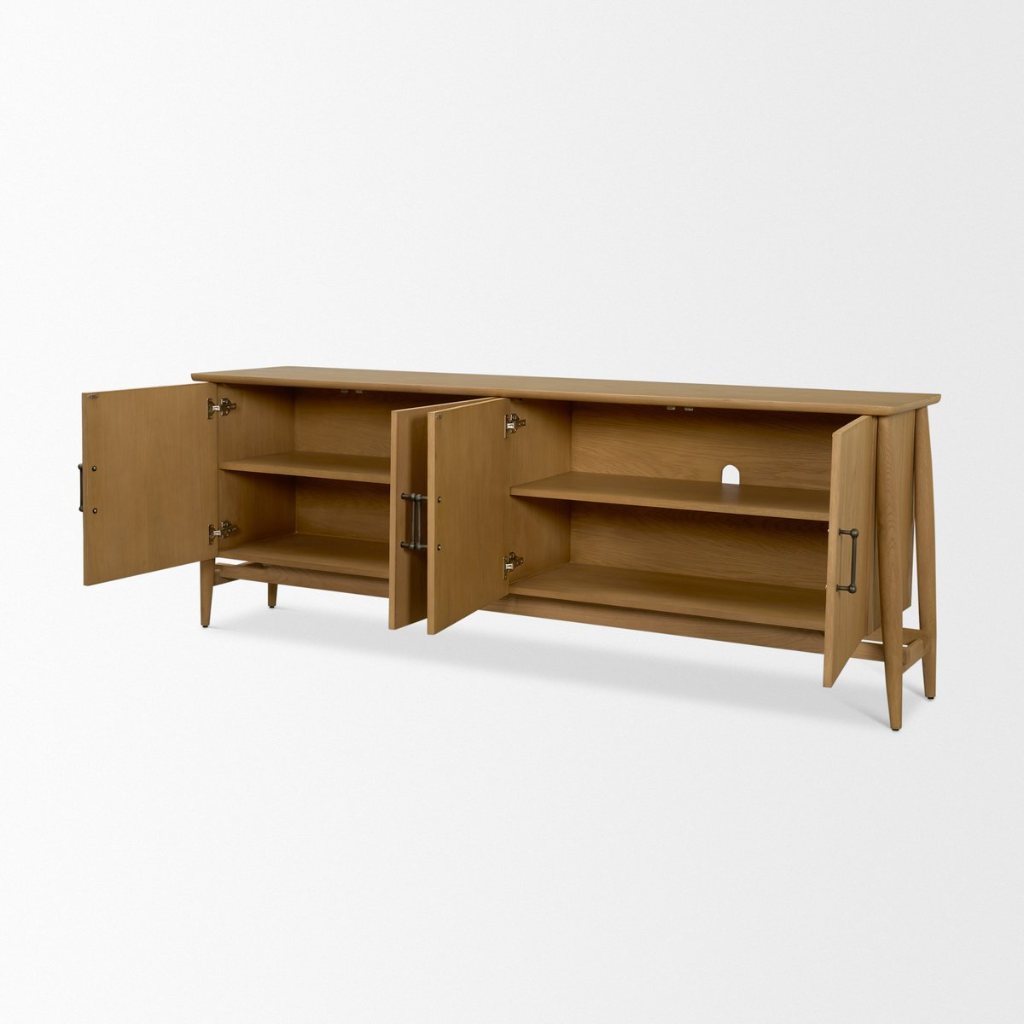 Hollis 84"W Warm Brown Wood 4-Door Closed Sideboard -- Light Brown
