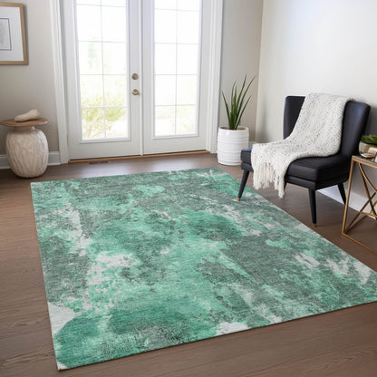 Jaelion Teal Washable Indoor-Outdoor Rug -- teal